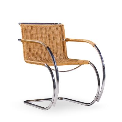 Ludwig Mies Van Der Rohe Mies van der Rohe for Knoll MR Mid Century Rattan and Chrome Chairs Pair