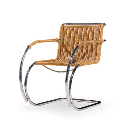 Ludwig Mies Van Der Rohe Mies van der Rohe for Knoll MR Mid Century Rattan and Chrome Chairs Pair