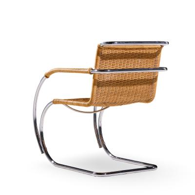 Ludwig Mies Van Der Rohe Mies van der Rohe for Knoll MR Mid Century Rattan and Chrome Chairs Pair