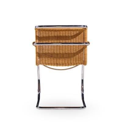 Ludwig Mies Van Der Rohe Mies van der Rohe for Knoll MR Mid Century Rattan and Chrome Chairs Pair