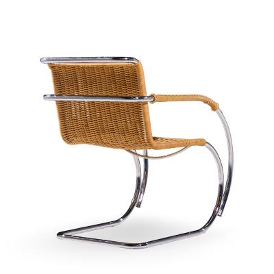 Ludwig Mies Van Der Rohe Mies van der Rohe for Knoll MR Mid Century Rattan and Chrome Chairs Pair