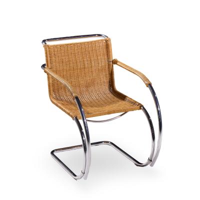 Ludwig Mies Van Der Rohe Mies van der Rohe for Knoll MR Mid Century Rattan and Chrome Chairs Pair