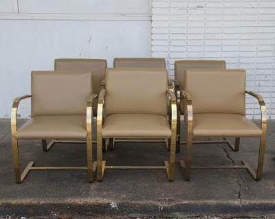 Ludwig Mies Van Der Rohe One Brass Flat Bar Brno Chairs by Mies Van Der Rohe