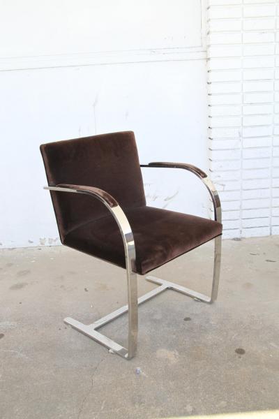 Ludwig Mies Van Der Rohe Pair BRNO Stainless Steel Flat Bar Arm Chairs