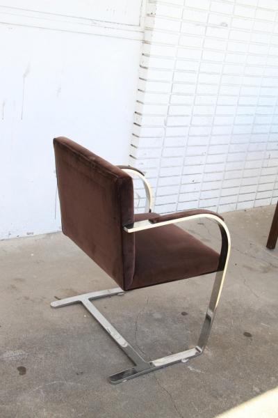 Ludwig Mies Van Der Rohe Pair BRNO Stainless Steel Flat Bar Arm Chairs