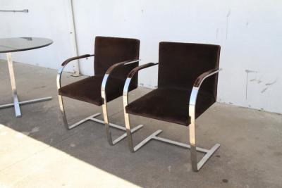 Ludwig Mies Van Der Rohe Pair BRNO Stainless Steel Flat Bar Arm Chairs