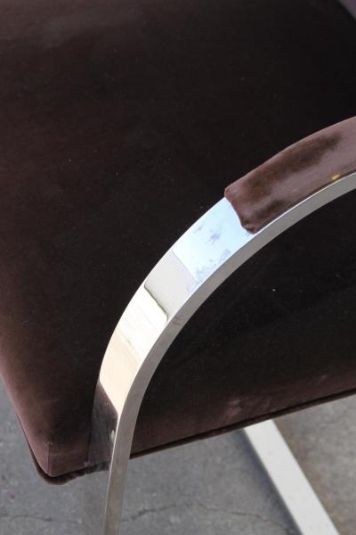 Ludwig Mies Van Der Rohe Pair BRNO Stainless Steel Flat Bar Arm Chairs