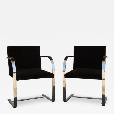 Ludwig Mies Van Der Rohe Pair BRNO Stainless Steel Flat Bar Arm Chairs