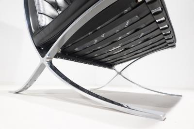 Ludwig Mies Van Der Rohe Pair of Black Leather Barcelona Chairs by Mies Van Der Rohe for Knoll