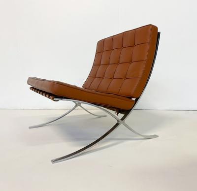 Ludwig Mies Van Der Rohe Pair of Brown Leather Barcelona Chairs by Mies Van Der Rohe for Knoll