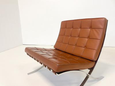 Ludwig Mies Van Der Rohe Pair of Brown Leather Barcelona Chairs by Mies Van Der Rohe for Knoll