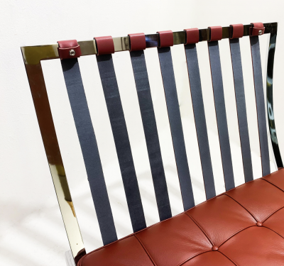Ludwig Mies Van Der Rohe Pair of Burgundy Leather Barcelona Chairs by Mies Van Der Rohe for Knoll 1990s