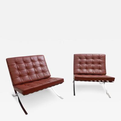 Ludwig Mies Van Der Rohe Pair of Burgundy Leather Barcelona Chairs by Mies Van Der Rohe for Knoll 1990s
