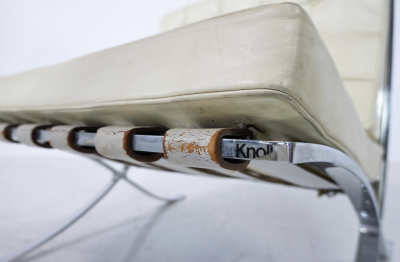 Ludwig Mies Van Der Rohe Pair of Off White Leather Barcelona Chairs by Mies Van Der Rohe for Knoll