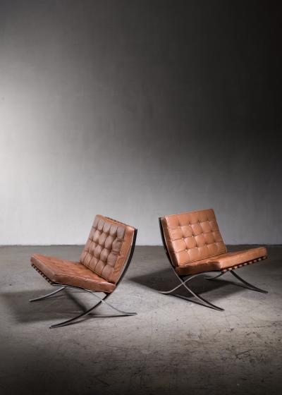 Ludwig Mies Van Der Rohe Pair of original Barcelona chairs 1st Knoll edition