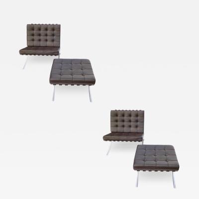 Ludwig Mies Van Der Rohe Pr Stainless Barcelona Chairs Ottomans in Brown Leather Knoll