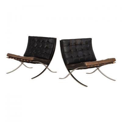 Ludwig Mies Van Der Rohe Rare Early Pair of Mies van der Rohe Barcelona Chairs Ottoman c 1960