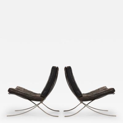 Ludwig Mies Van Der Rohe Rare Early Pair of Mies van der Rohe Barcelona Chairs Ottoman c 1960