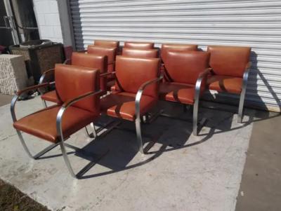 Ludwig Mies Van Der Rohe Set of 10 Knoll Mies Van Der Rohe Brno Flat Bar Brushed Chrome Armchairs