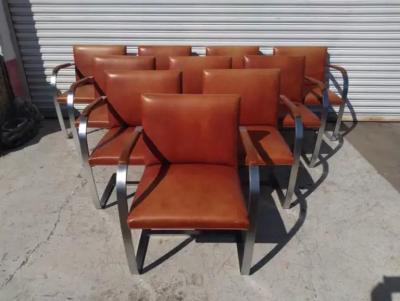 Ludwig Mies Van Der Rohe Set of 10 Knoll Mies Van Der Rohe Brno Flat Bar Brushed Chrome Armchairs