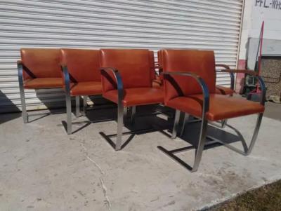 Ludwig Mies Van Der Rohe Set of 10 Knoll Mies Van Der Rohe Brno Flat Bar Brushed Chrome Armchairs