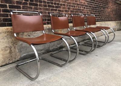 Ludwig Mies Van Der Rohe Set of 4 Mies van der Rohe Leather MR10 Cantilever Chairs for Knoll Intl 