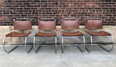 Ludwig Mies Van Der Rohe Set of 4 Mies van der Rohe Leather MR10 Cantilever Chairs for Knoll Intl 