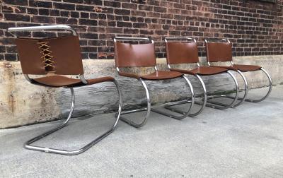 Ludwig Mies Van Der Rohe Set of 4 Mies van der Rohe Leather MR10 Cantilever Chairs for Knoll Intl 