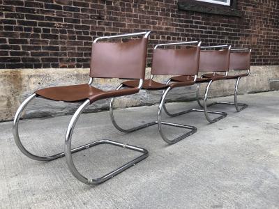 Ludwig Mies Van Der Rohe Set of 4 Mies van der Rohe Leather MR10 Cantilever Chairs for Knoll Intl 