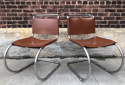 Ludwig Mies Van Der Rohe Set of 4 Mies van der Rohe Leather MR10 Cantilever Chairs for Knoll Intl 