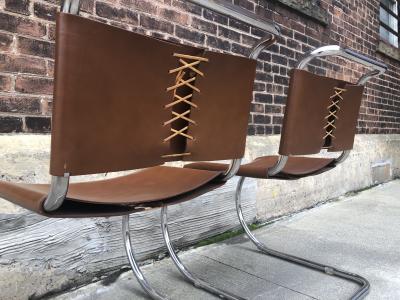Ludwig Mies Van Der Rohe Set of 4 Mies van der Rohe Leather MR10 Cantilever Chairs for Knoll Intl 
