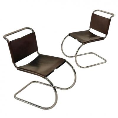 Ludwig Mies Van Der Rohe Set of 6 Mies van der Rohe Leather MR10 Dining Chairs Knoll International 1960