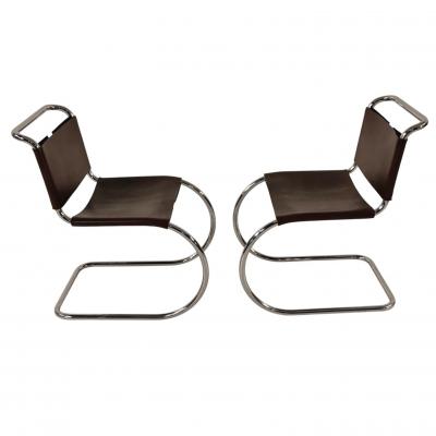 Ludwig Mies Van Der Rohe Set of 6 Mies van der Rohe Leather MR10 Dining Chairs Knoll International 1960
