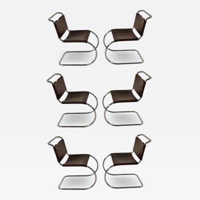 Ludwig Mies Van Der Rohe Set of 6 Mies van der Rohe Leather MR10 Dining Chairs Knoll International 1960