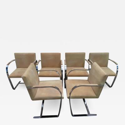 Ludwig Mies Van Der Rohe Set of 6 Mies van der Rohe Stainless Steel Suede Leather Brno Chairs by Knoll