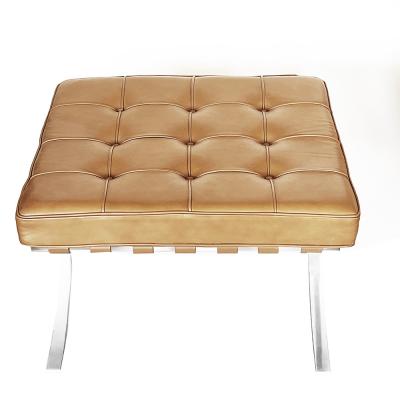 Ludwig Mies Van Der Rohe Stainless Barcelona Stool in Tan Leather Knoll