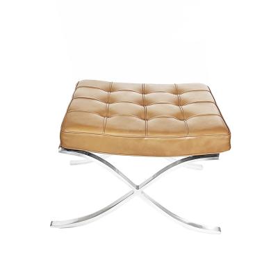Ludwig Mies Van Der Rohe Stainless Barcelona Stool in Tan Leather Knoll