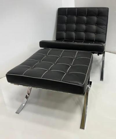 Ludwig Mies Van Der Rohe Vintage Chair and Ottoman Set in Mies Van der Rohe Barcelona Chair Style