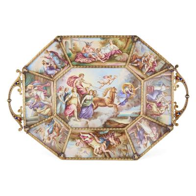 Ludwig Politzer Antique Viennese painted enamel plate by Ludwig Politzer