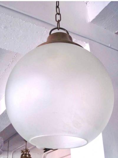 Luigi Caccia Dominioni Italian Mid Century Modern Satin Glass Brass Pendant by Luigi Caccia Dominioni