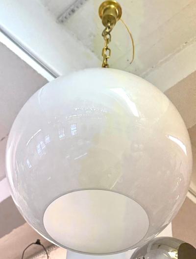 Luigi Caccia Dominioni Italian Mid Century Modern Satin Glass Brass Pendant by Luigi Caccia Dominioni