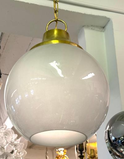 Luigi Caccia Dominioni Italian Mid Century Modern Satin Glass Brass Pendant by Luigi Caccia Dominioni