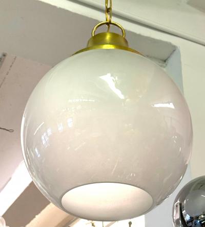 Luigi Caccia Dominioni Italian Mid Century Modern Satin Glass Brass Pendant by Luigi Caccia Dominioni