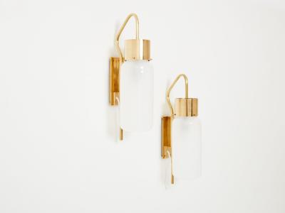 Luigi Caccia Dominioni Luigi Caccia Dominioni original LP10 brass opaline wall lights 1965