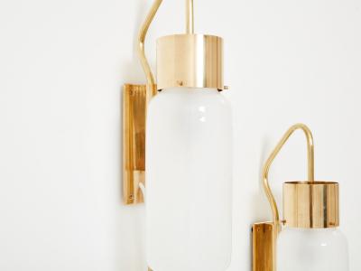 Luigi Caccia Dominioni Luigi Caccia Dominioni original LP10 brass opaline wall lights 1965