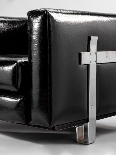 Luigi Caccia Dominioni Pair of Italian Armchairs in black vinyl and steel 1960s