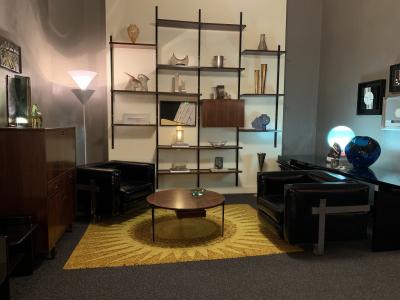 Luigi Caccia Dominioni Pair of Italian Armchairs in black vinyl and steel 1960s