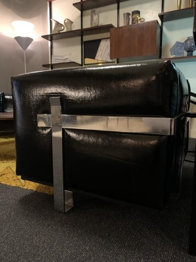 Luigi Caccia Dominioni Pair of Italian Armchairs in black vinyl and steel 1960s