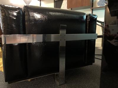 Luigi Caccia Dominioni Pair of Italian Armchairs in black vinyl and steel 1960s