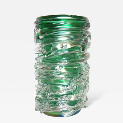 Luigi Camozzo Camozzo Tall Modern Emerald Green Iridescent Murano Glass Vase